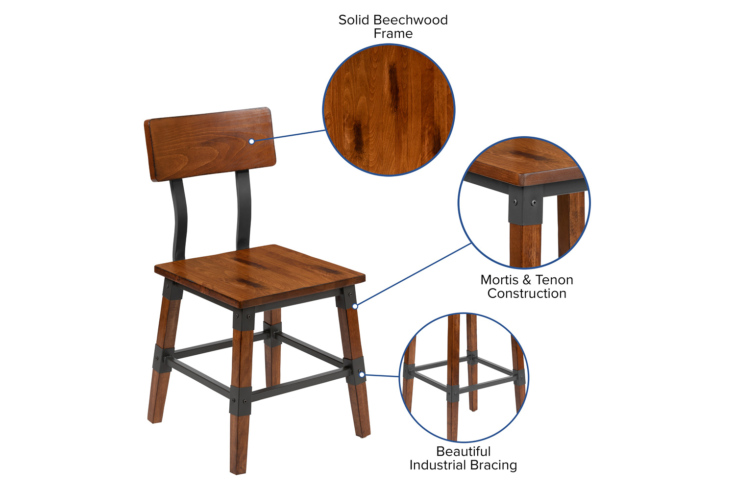 BLNK - Jackson Wood Rustic Antique Walnut Industrial Dining Chair 2 Pack