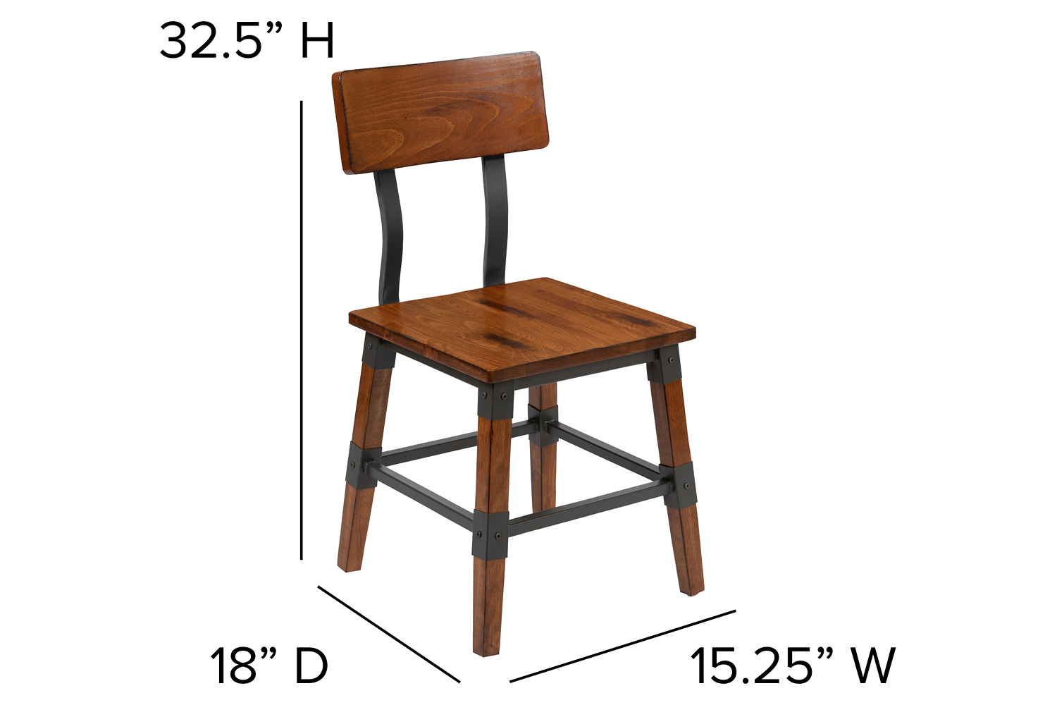 BLNK - Jackson Wood Rustic Antique Walnut Industrial Dining Chair 2 Pack