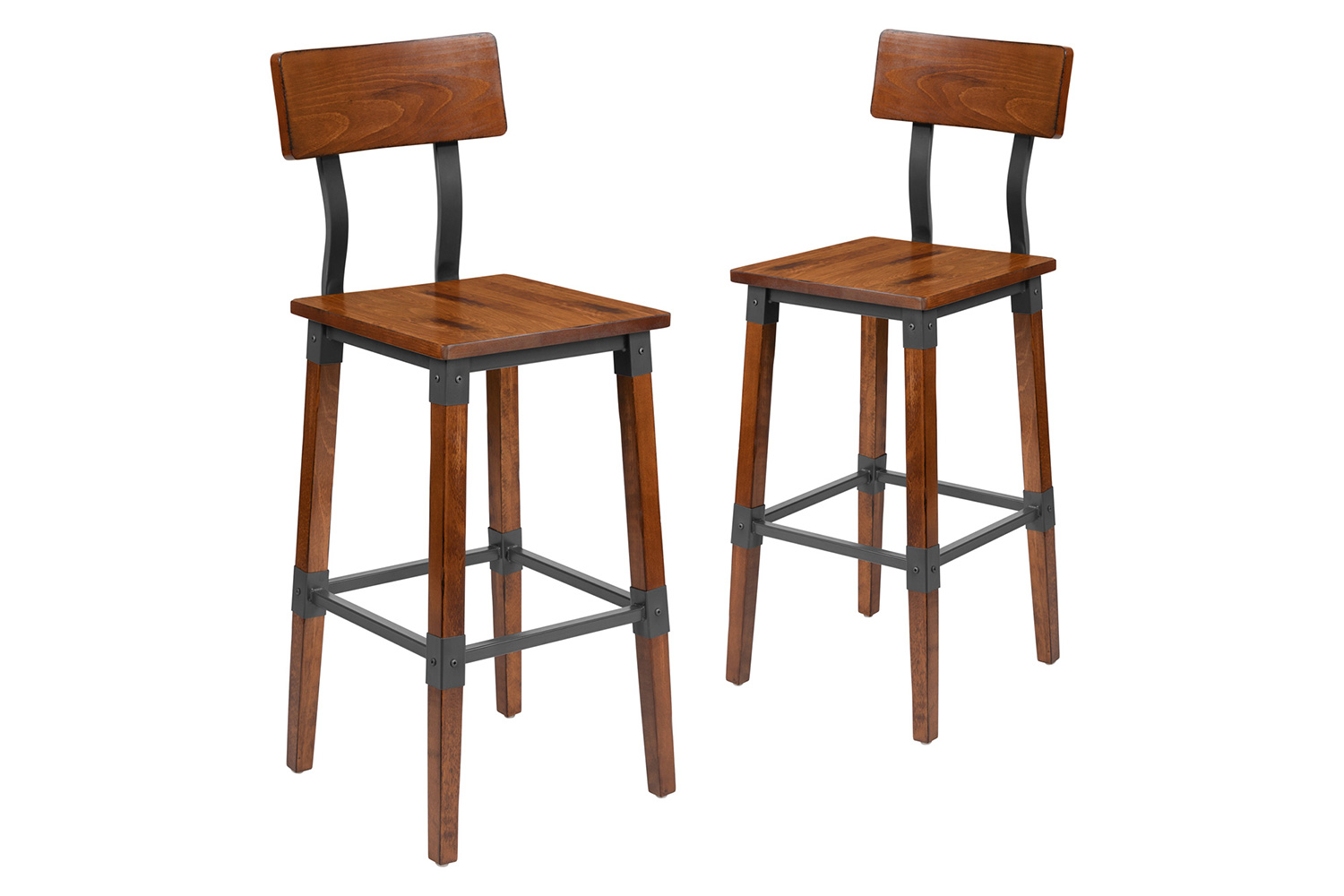 BLNK - Jackson Rustic Antique Walnut Industrial Wood Dining Bar Stool 2 Pack