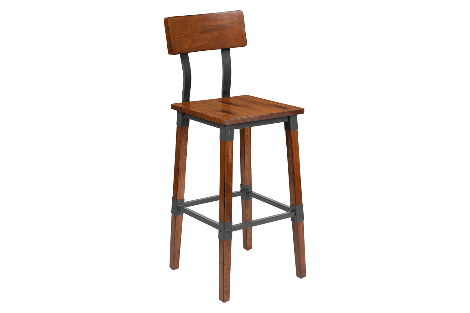 BLNK - Jackson Rustic Antique Walnut Industrial Wood Dining Bar Stool 2 Pack