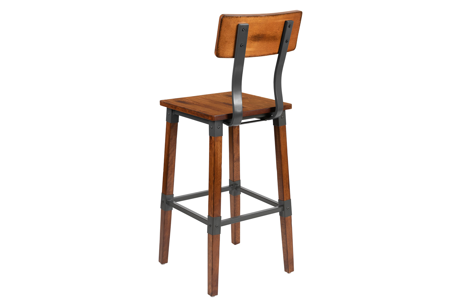 BLNK - Jackson Rustic Antique Walnut Industrial Wood Dining Bar Stool 2 Pack