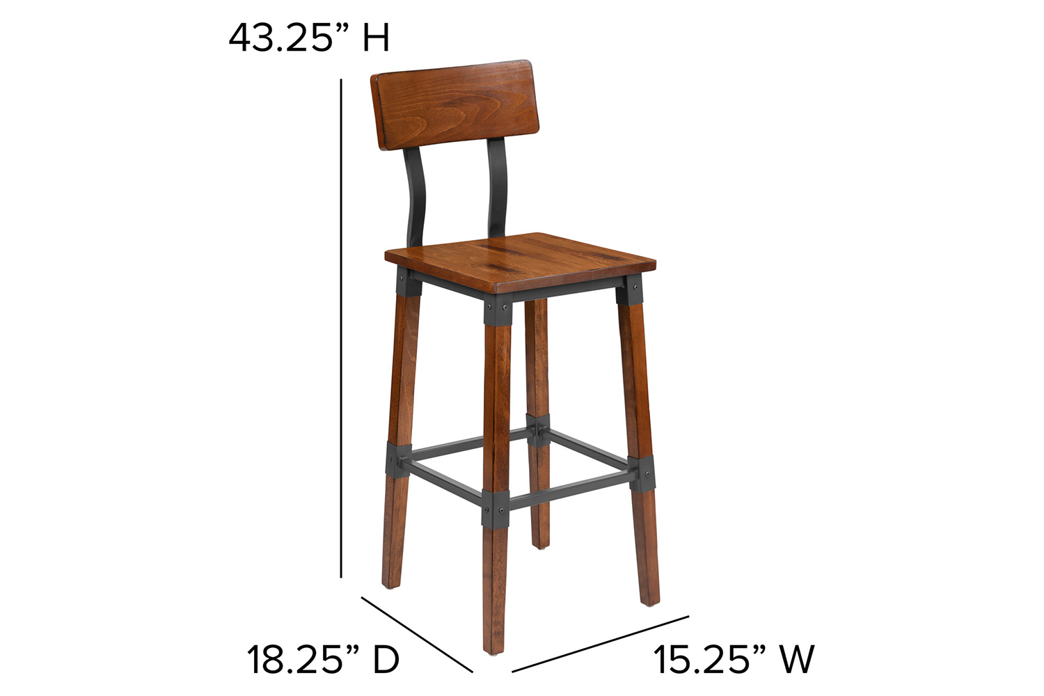 BLNK - Jackson Rustic Antique Walnut Industrial Wood Dining Bar Stool 2 Pack