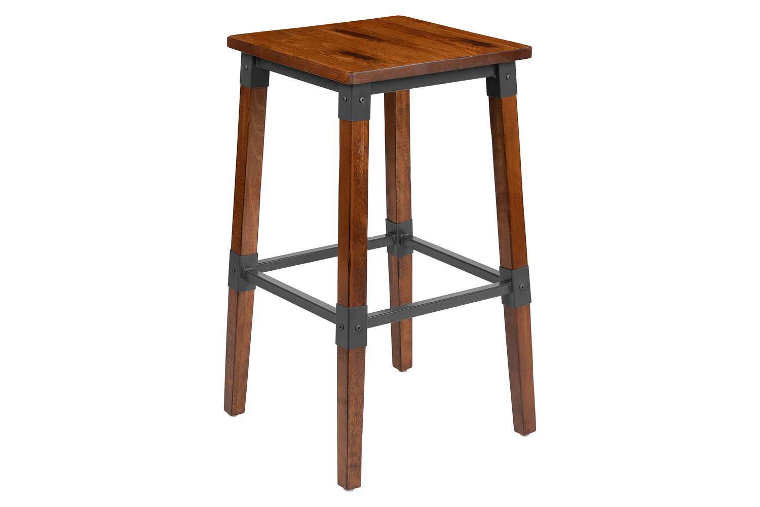 BLNK - Jackson Wood Rustic Antique Walnut Industrial Dining Backless Bar Stool 2 Pack