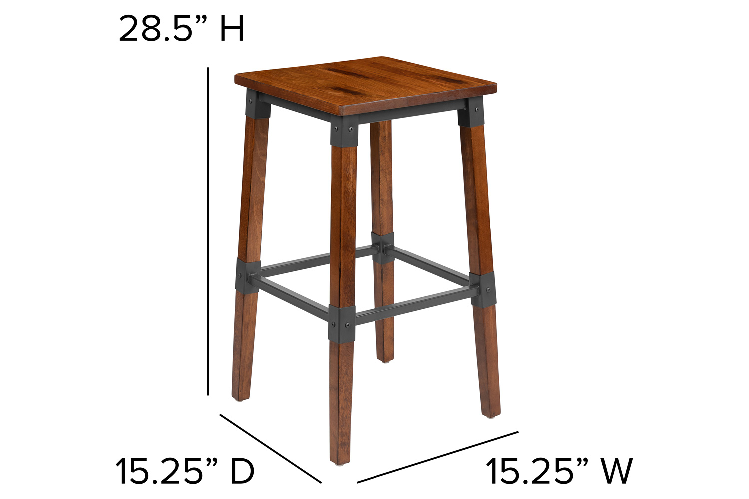 BLNK - Jackson Wood Rustic Antique Walnut Industrial Dining Backless Bar Stool 2 Pack