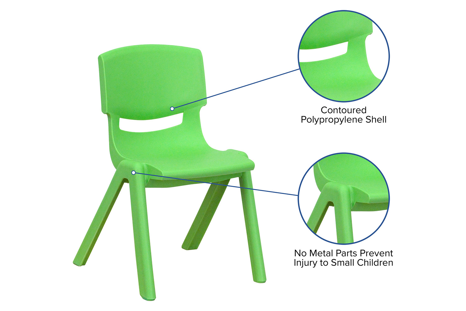 BLNK™ Whitney Plastic Stackable School Chair 2 Pack - Green, 12"H Seat