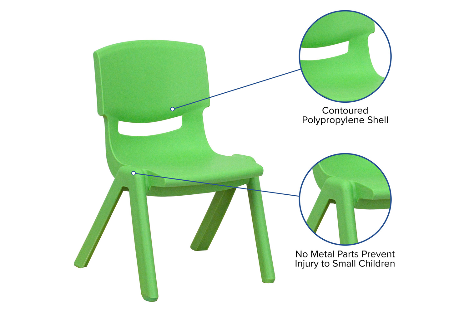 BLNK™ Whitney Plastic Stackable School Chair 2 Pack - Green, 10.5"H Seat