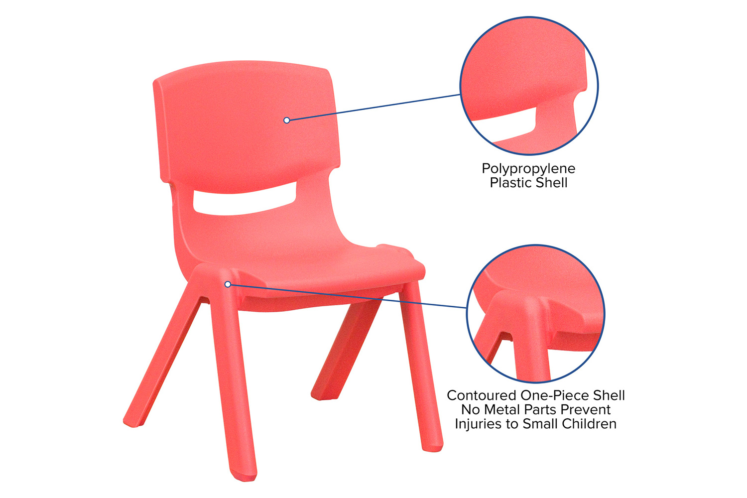 BLNK™ Whitney Plastic Stackable School Chair 2 Pack - Red, 10.5"H Seat