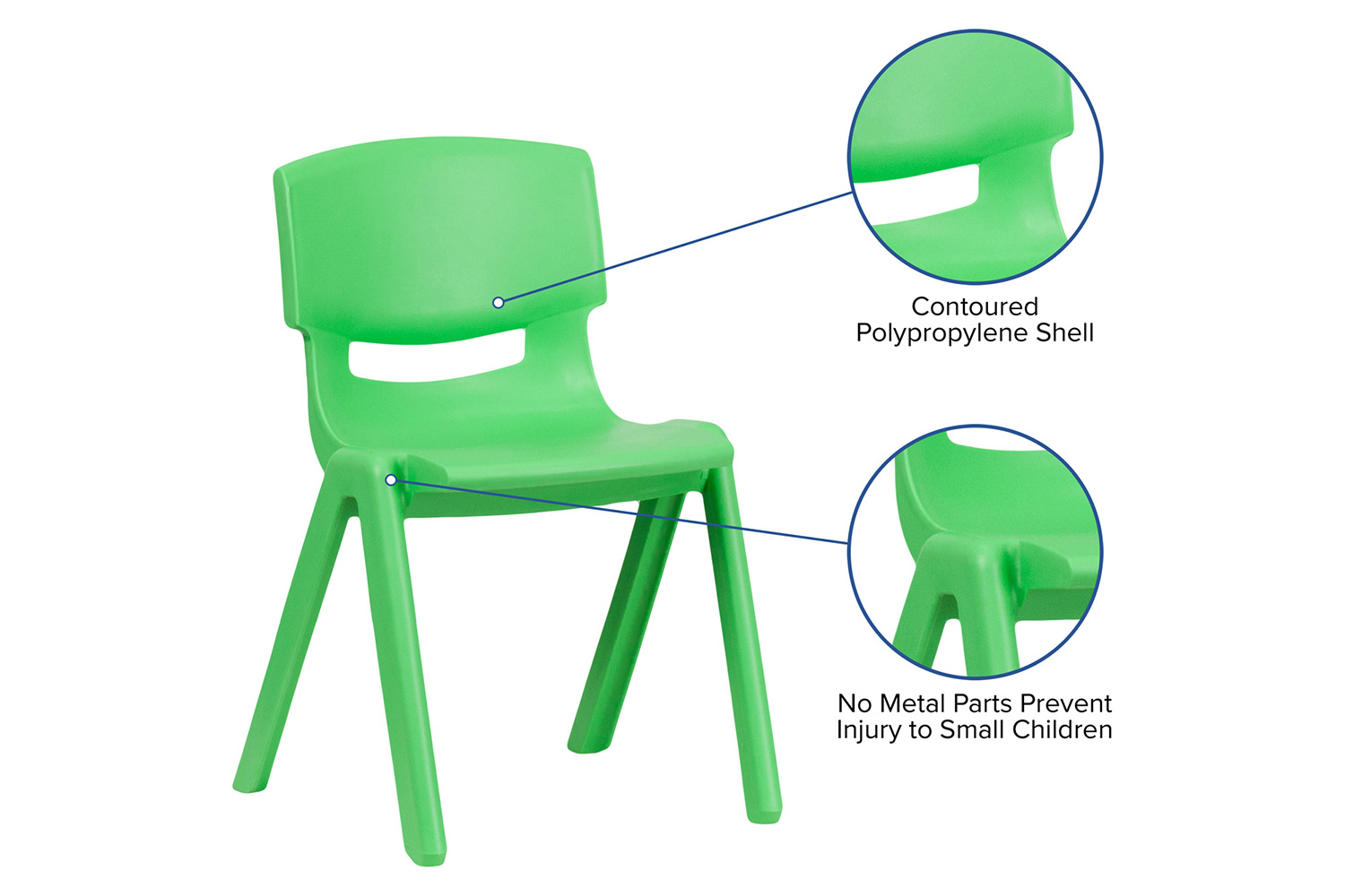 BLNK™ Whitney Plastic Stackable School Chair 2 Pack - Green, 13.25"H Seat