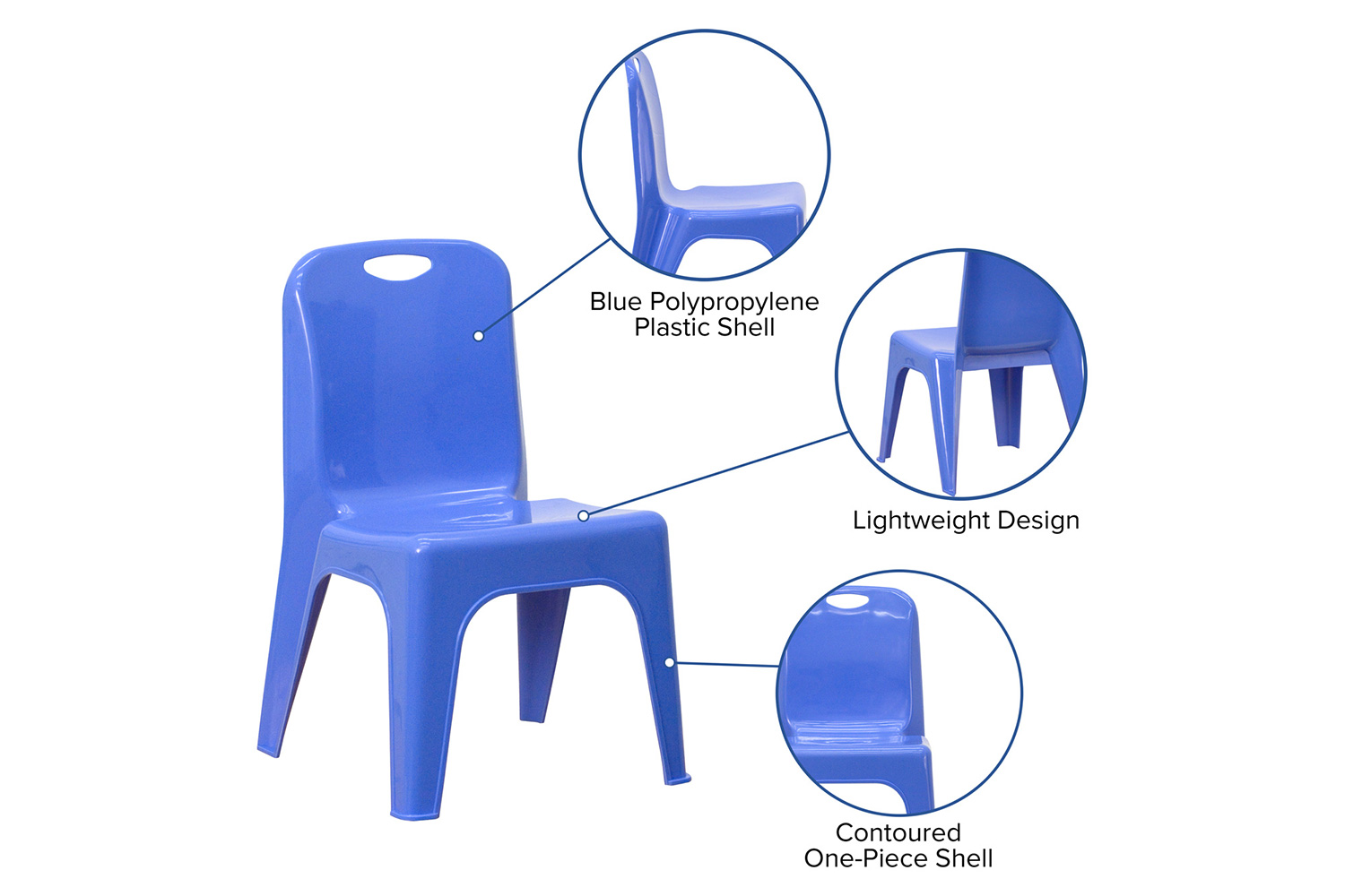 BLNK™ Whitney Plastic Stackable School Chair with Carrying Handle 2 Pack - Blue