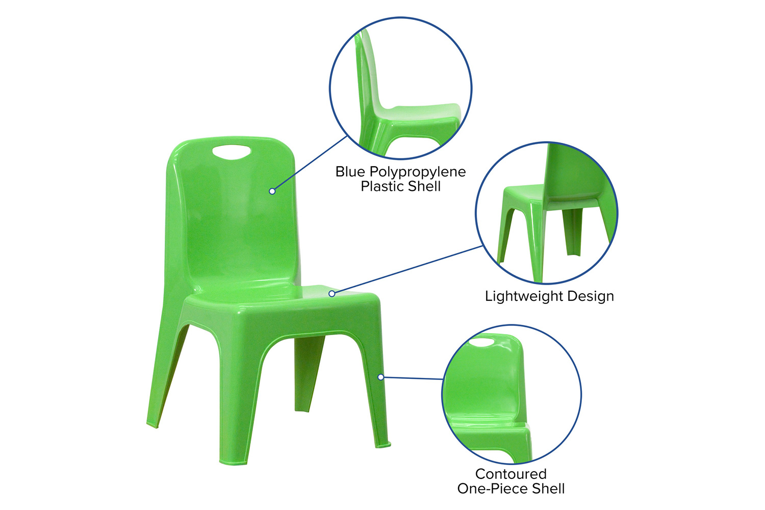 BLNK™ Whitney Plastic Stackable School Chair with Carrying Handle 2 Pack - Green