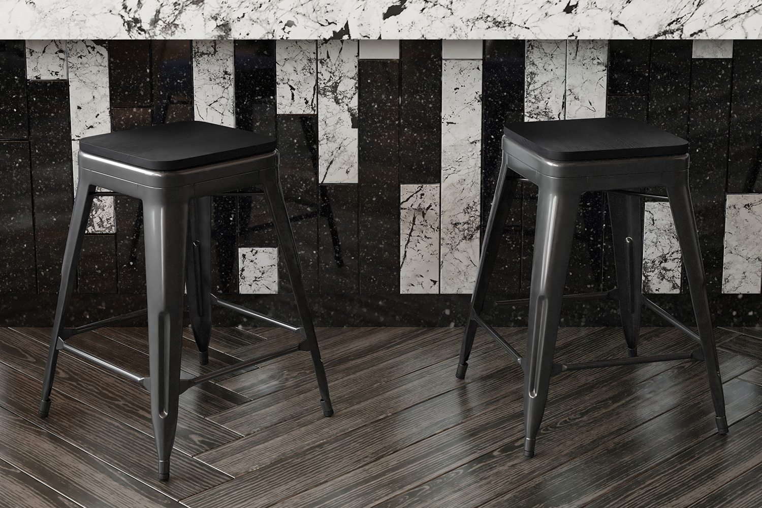 BLNK Cierra Commercial Metal Backless Indoor Counter Height Stools with All-Weather Poly Resin Seats Set of 4