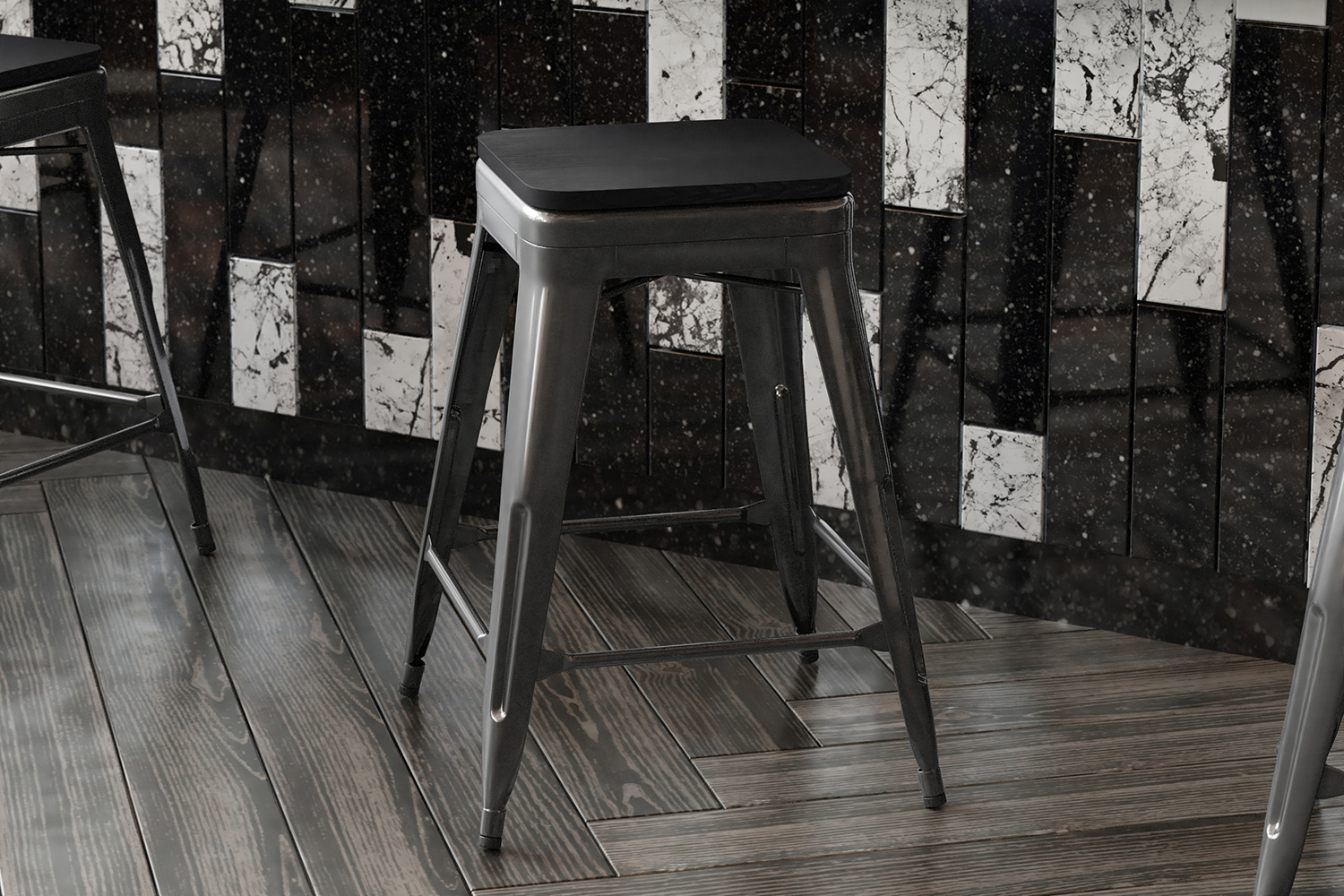 BLNK Cierra Commercial Metal Backless Indoor Counter Height Stools with All-Weather Poly Resin Seats Set of 4 - Black