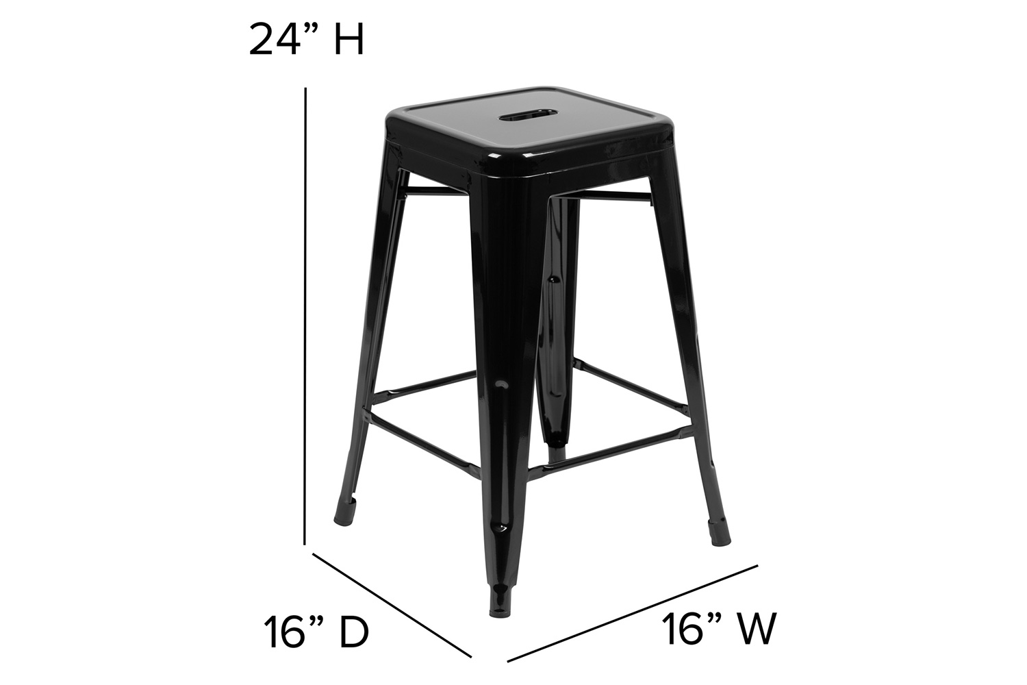 BLNK Cierra Commercial Metal Backless Indoor Counter Height Stools with All-Weather Poly Resin Seats Set of 4 - Black