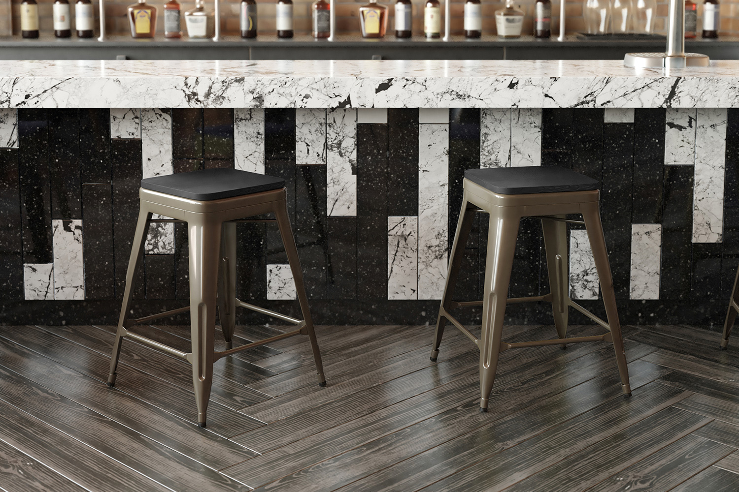 BLNK Cierra Commercial Metal Backless Indoor Counter Height Stools with All-Weather Poly Resin Seats Set of 4