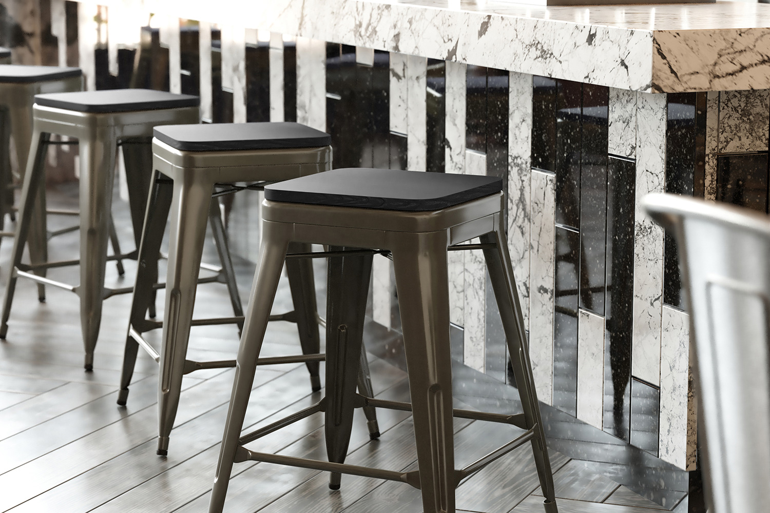 BLNK Cierra Commercial Metal Backless Indoor Counter Height Stools with All-Weather Poly Resin Seats Set of 4 - Gunmetal