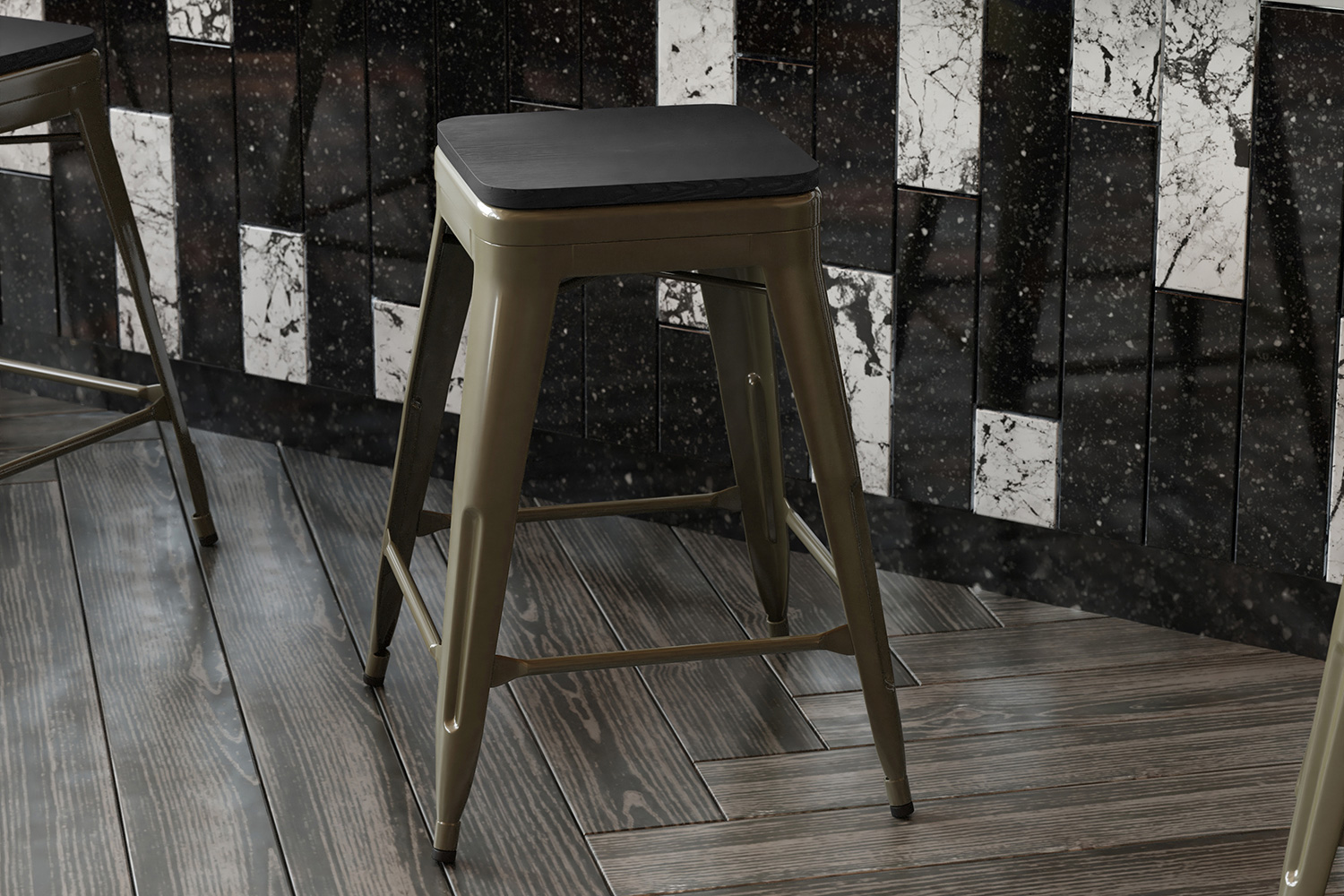 BLNK Cierra Commercial Metal Backless Indoor Counter Height Stools with All-Weather Poly Resin Seats Set of 4 - Gunmetal