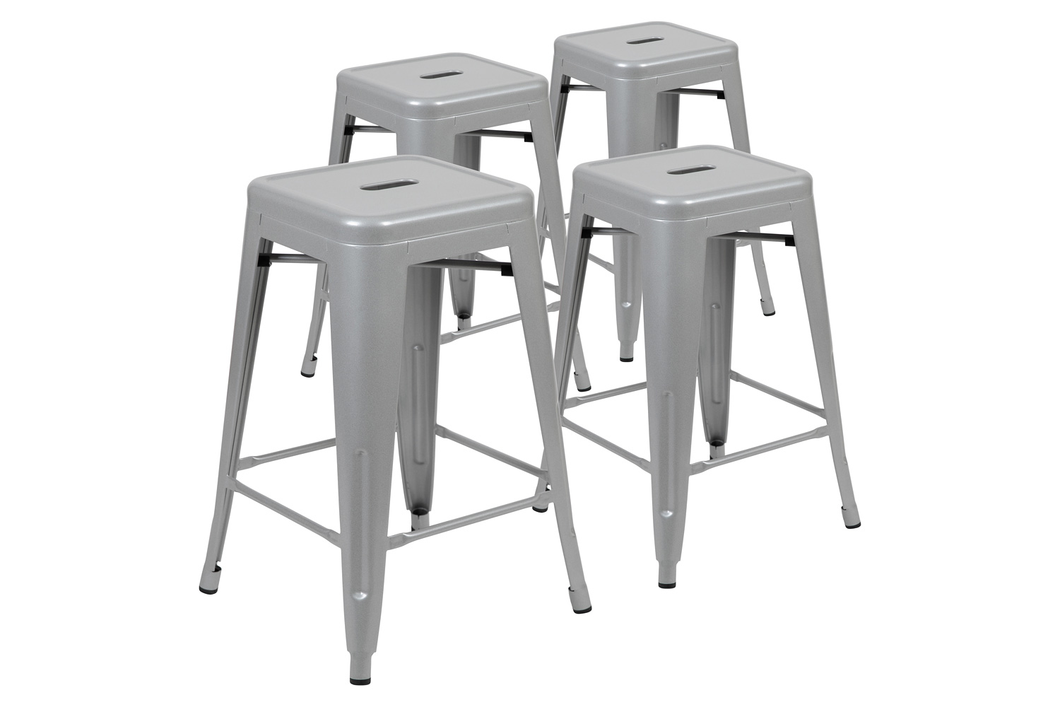 BLNK Cierra Metal Counter-Height Indoor Bar Stool Set of 4 - Silver