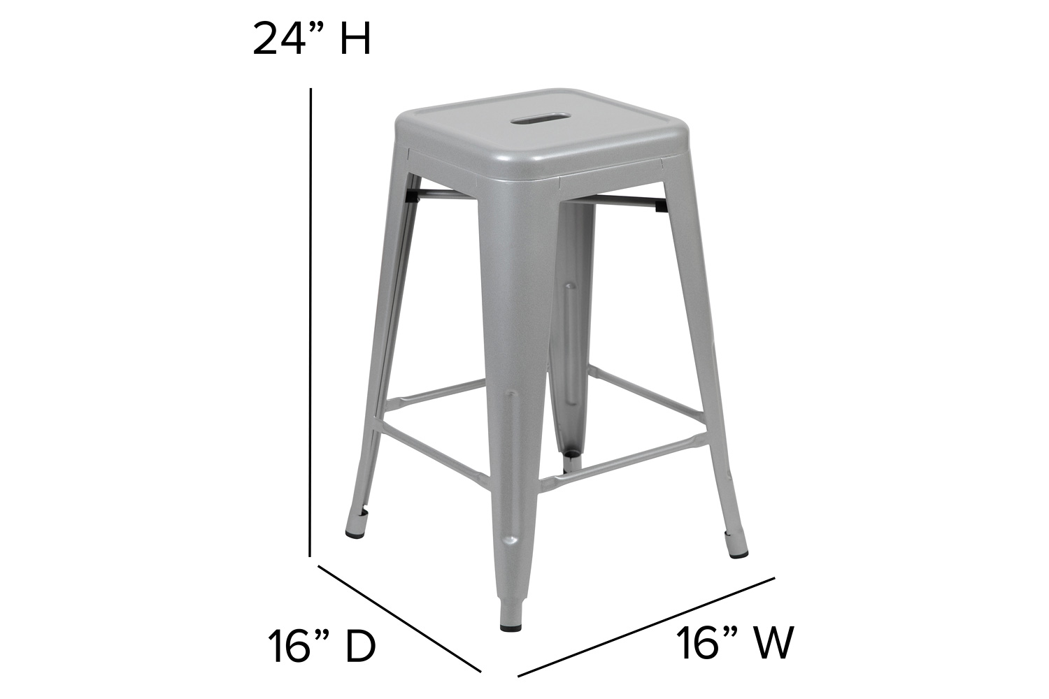 BLNK Cierra Metal Counter-Height Indoor Bar Stool Set of 4 - Silver