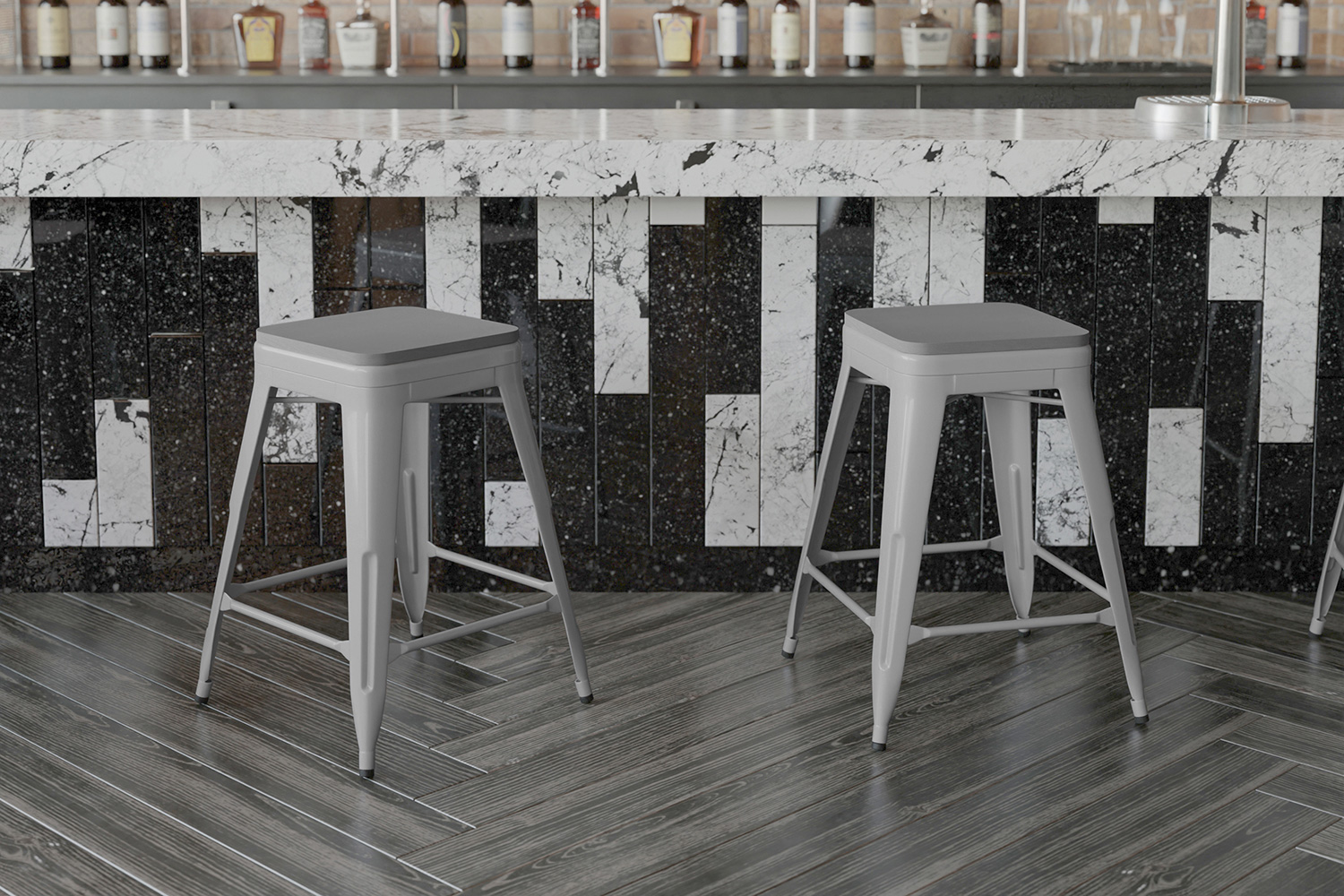 BLNK Cierra Commercial Metal Backless Indoor Counter Height Stools with All-Weather Poly Resin Seats Set of 4