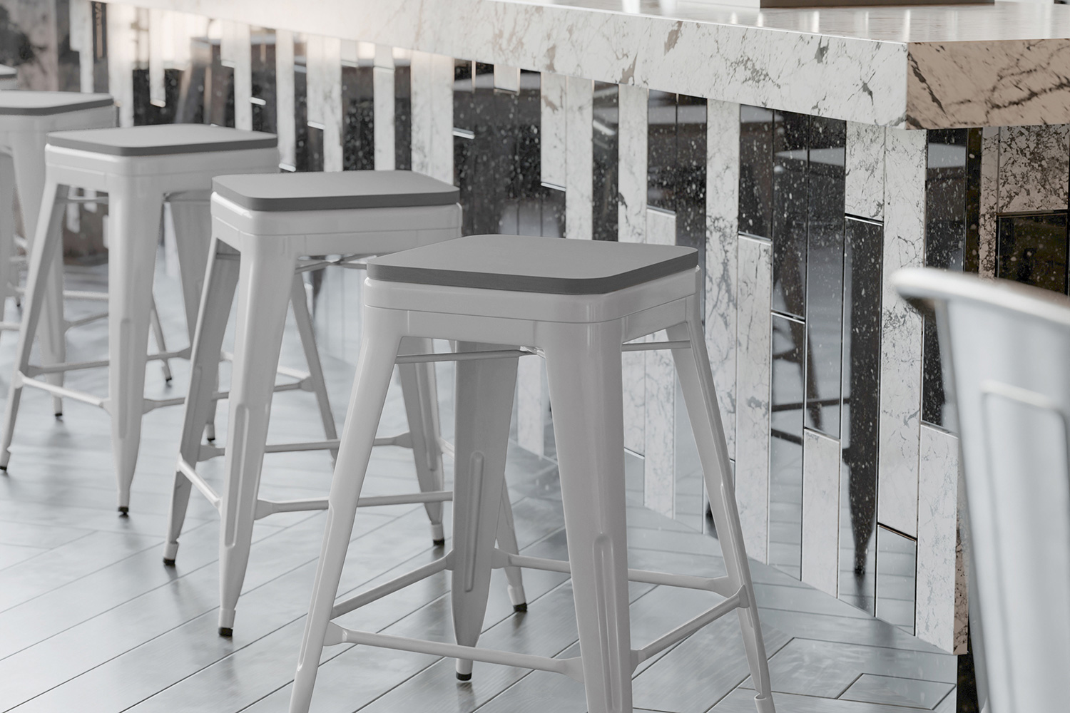 BLNK Cierra Commercial Metal Backless Indoor Counter Height Stools with All-Weather Poly Resin Seats Set of 4 - Silver