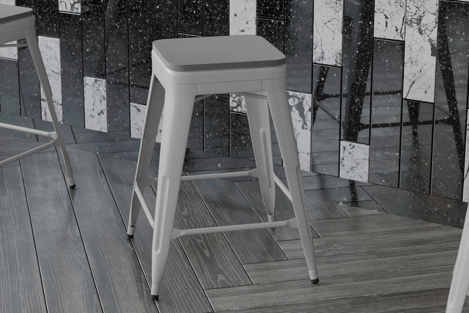 BLNK Cierra Commercial Metal Backless Indoor Counter Height Stools with All-Weather Poly Resin Seats Set of 4 - Silver