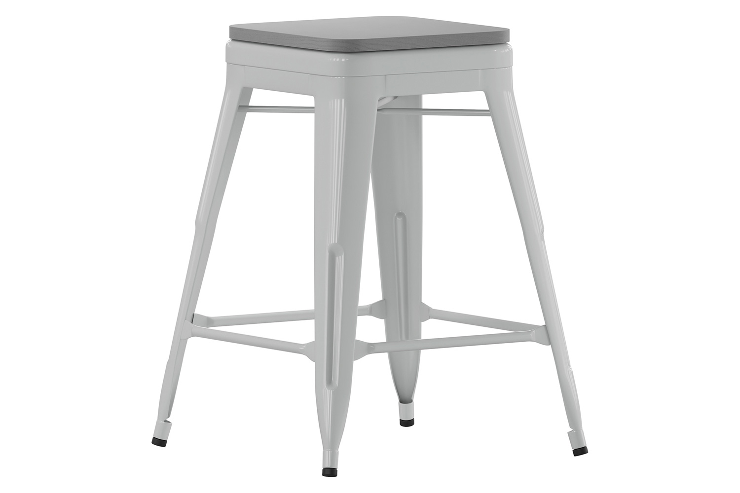 BLNK Cierra Commercial Metal Backless Indoor Counter Height Stools with All-Weather Poly Resin Seats Set of 4 - Silver