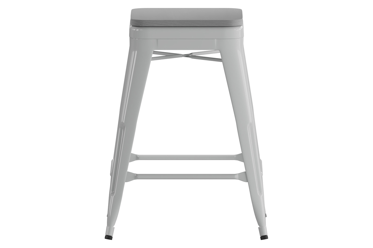 BLNK Cierra Commercial Metal Backless Indoor Counter Height Stools with All-Weather Poly Resin Seats Set of 4 - Silver