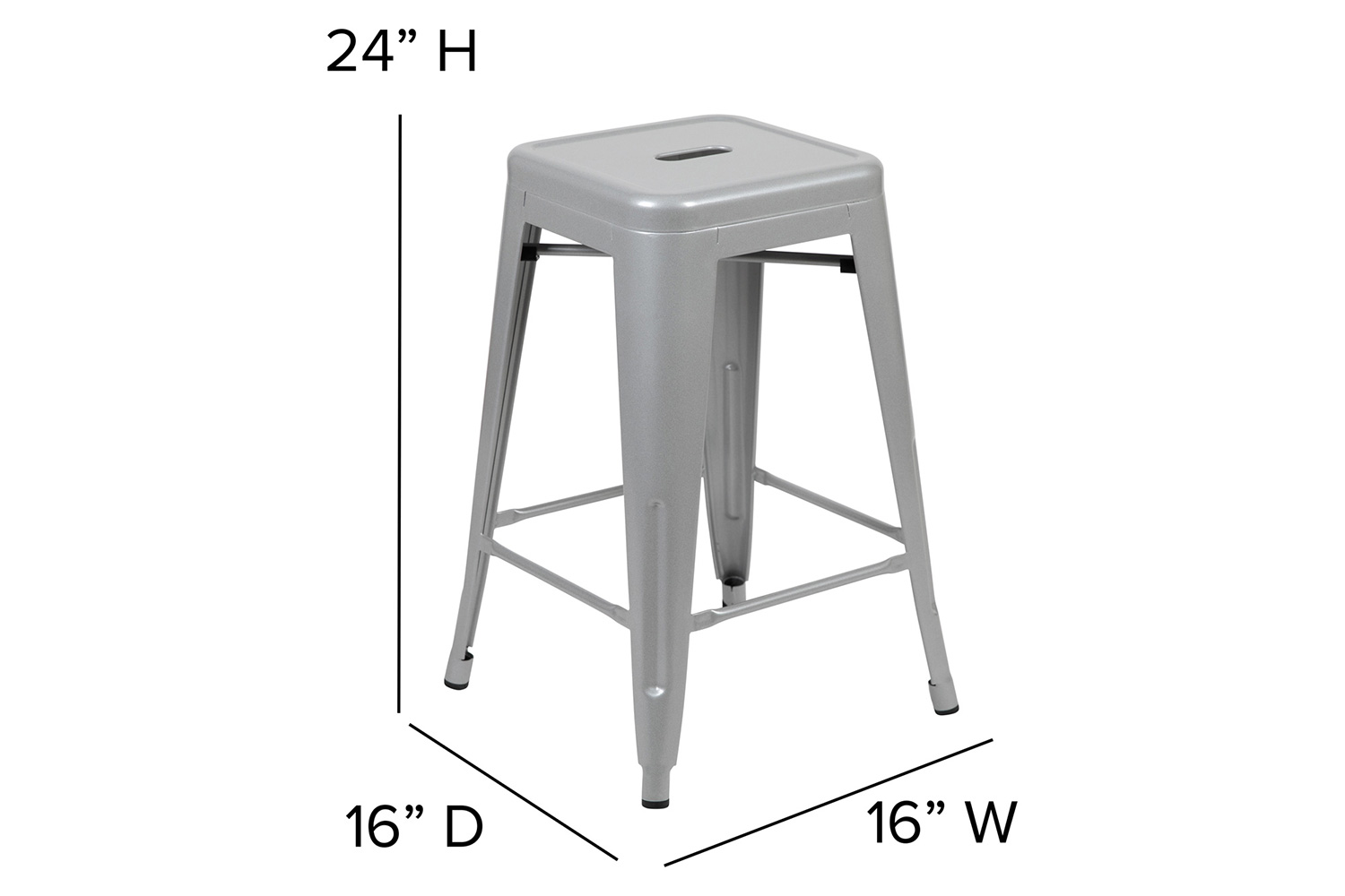 BLNK Cierra Commercial Metal Backless Indoor Counter Height Stools with All-Weather Poly Resin Seats Set of 4 - Silver