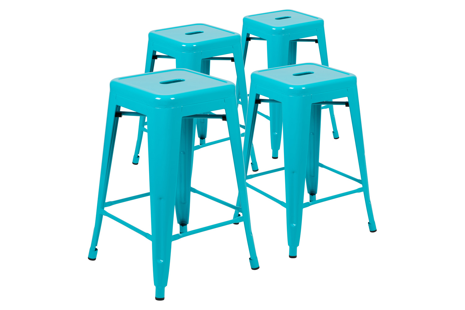 BLNK Cierra Metal Counter-Height Indoor Bar Stool Set of 4 - Teal