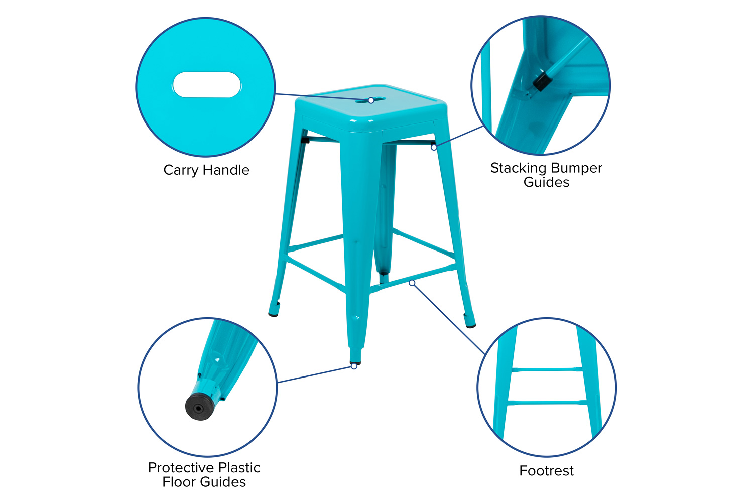 BLNK Cierra Metal Counter-Height Indoor Bar Stool Set of 4 - Teal