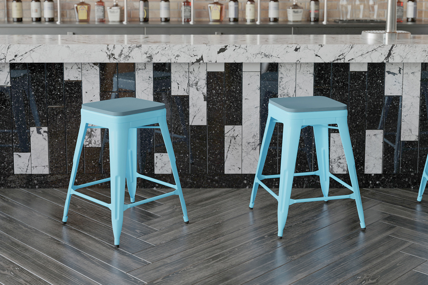 BLNK Cierra Commercial Metal Backless Indoor Counter Height Stools with All-Weather Poly Resin Seats Set of 4