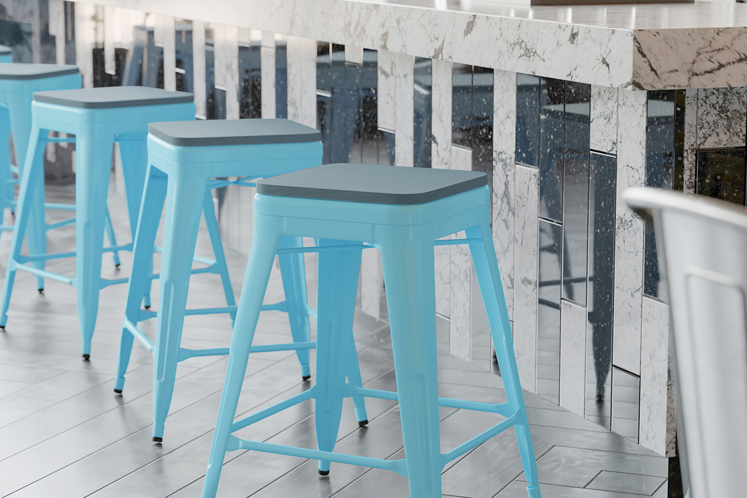 BLNK Cierra Commercial Metal Backless Indoor Counter Height Stools with All-Weather Poly Resin Seats Set of 4 - Teal