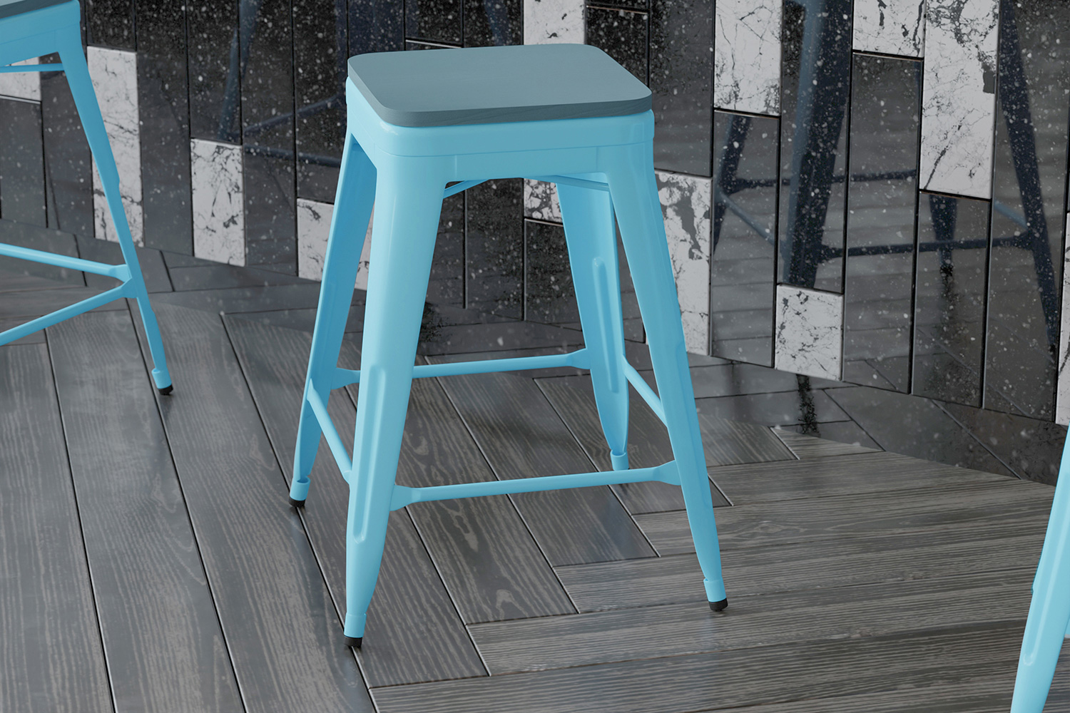 BLNK Cierra Commercial Metal Backless Indoor Counter Height Stools with All-Weather Poly Resin Seats Set of 4 - Teal