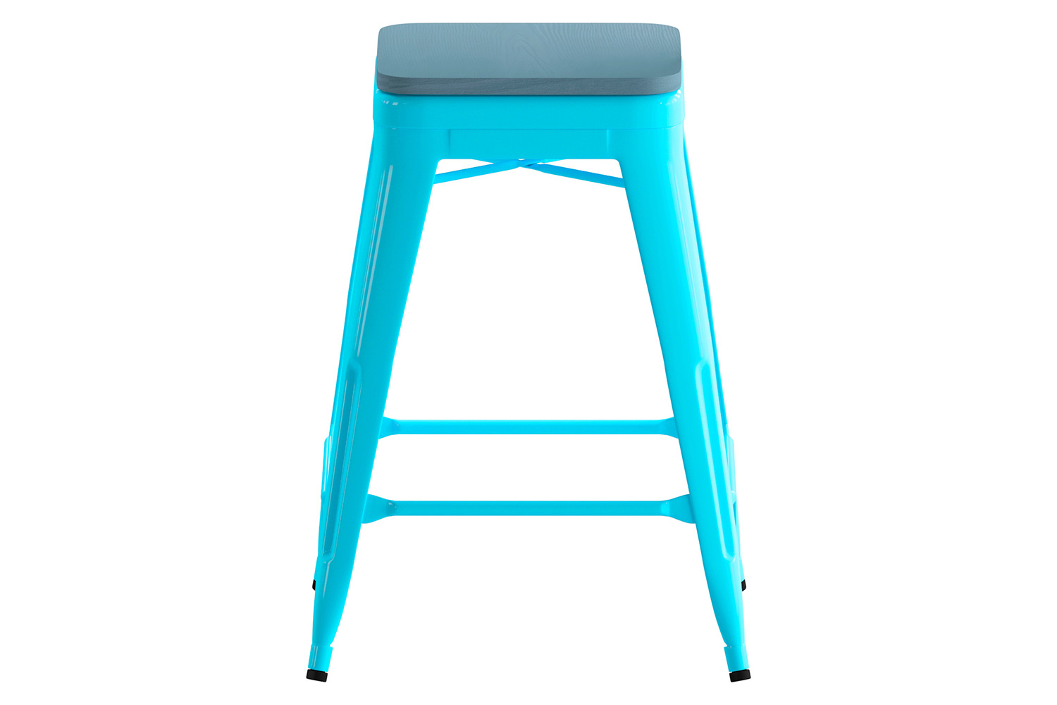 BLNK Cierra Commercial Metal Backless Indoor Counter Height Stools with All-Weather Poly Resin Seats Set of 4 - Teal