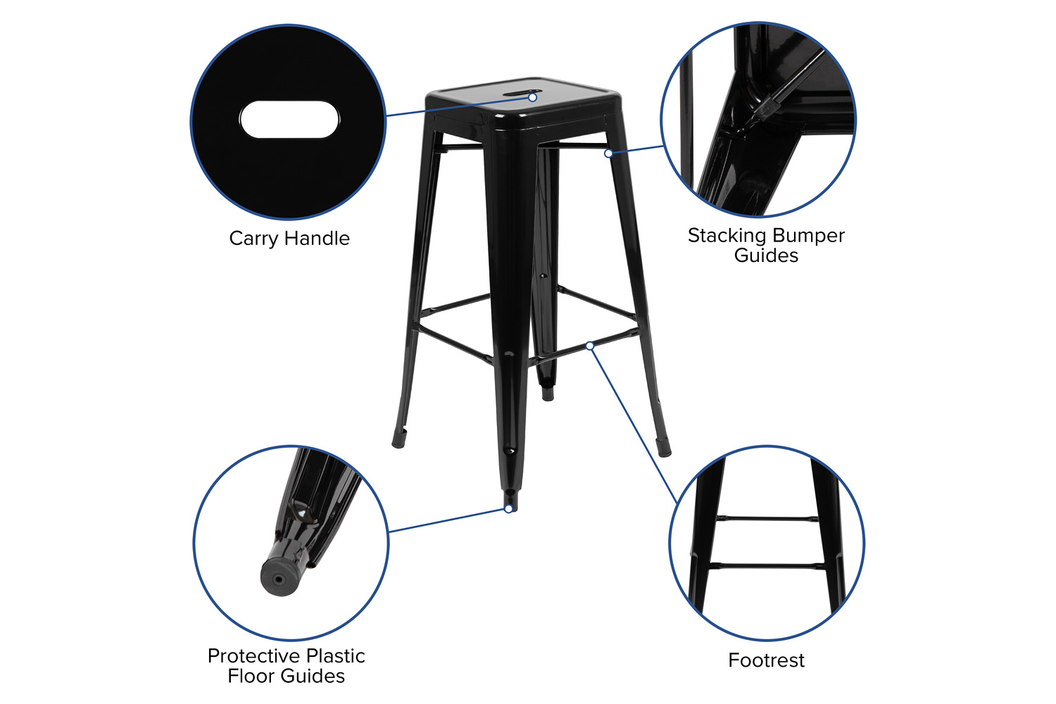 BLNK Cierra Metal Indoor Bar Stool Set of 4 - Black