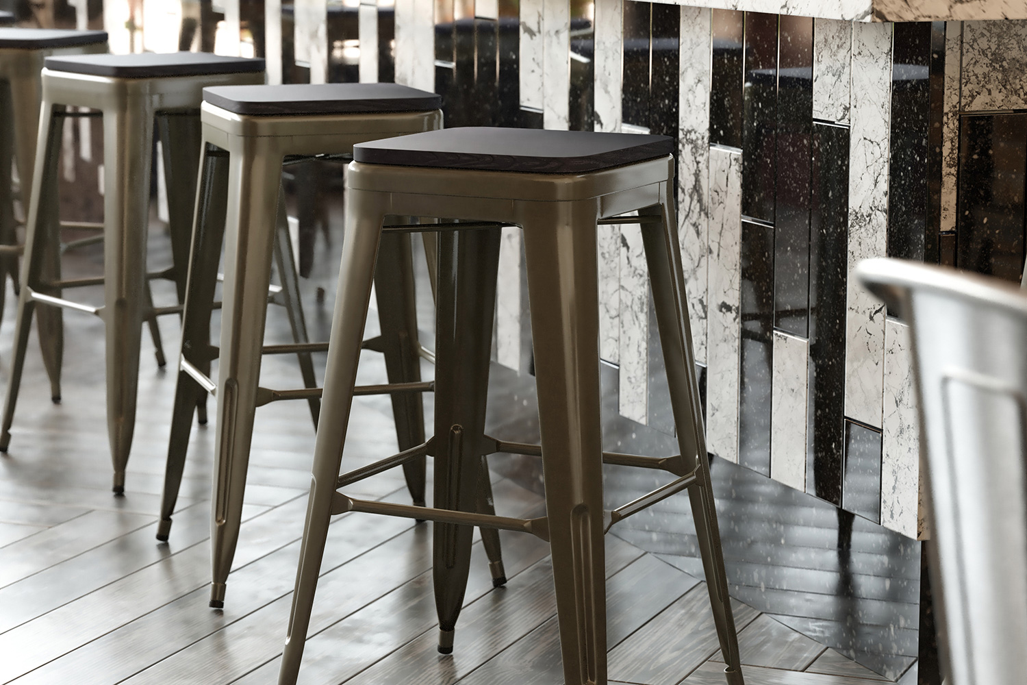 BLNK Cierra Commercial All-Weather Backless Indoor Bar Height Stools with Poly Resin Seats Set of 4