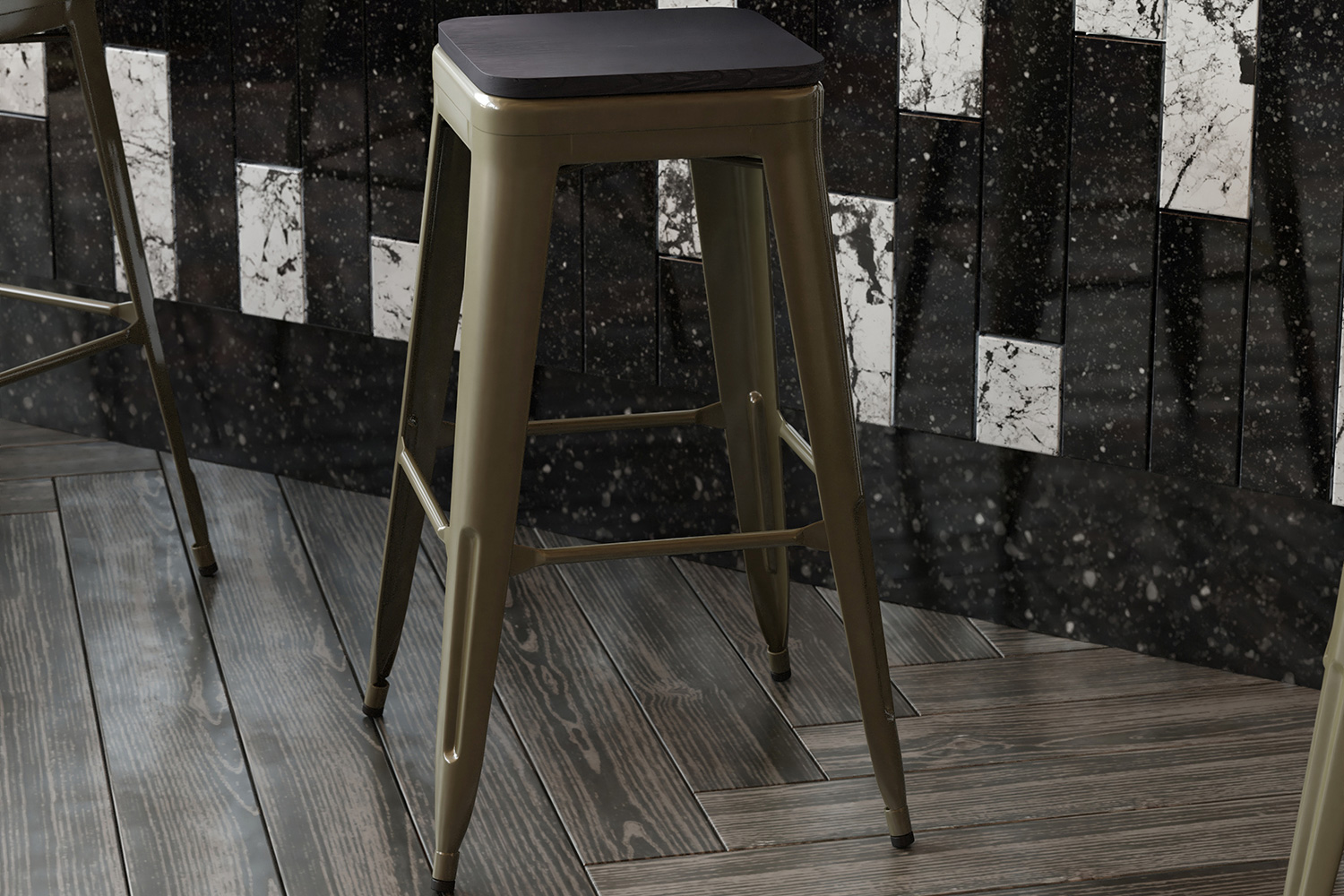 BLNK Cierra Commercial All-Weather Backless Indoor Bar Height Stools with Poly Resin Seats Set of 4 - Gunmetal/Black