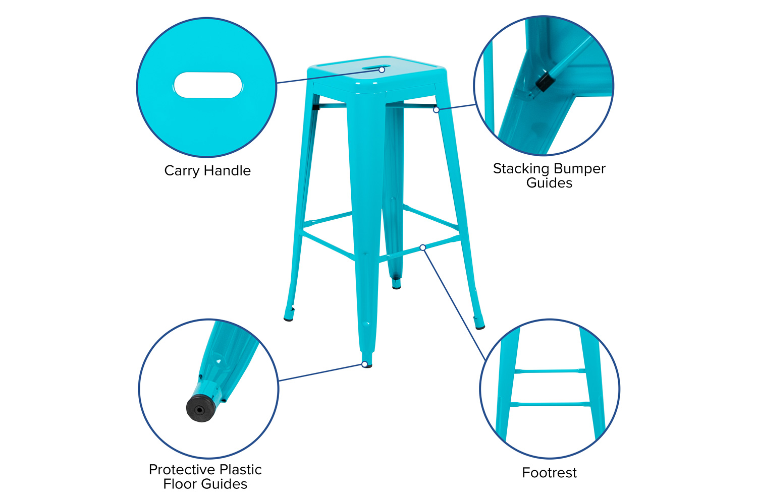 BLNK Cierra Metal Indoor Bar Stool Set of 4 - Teal