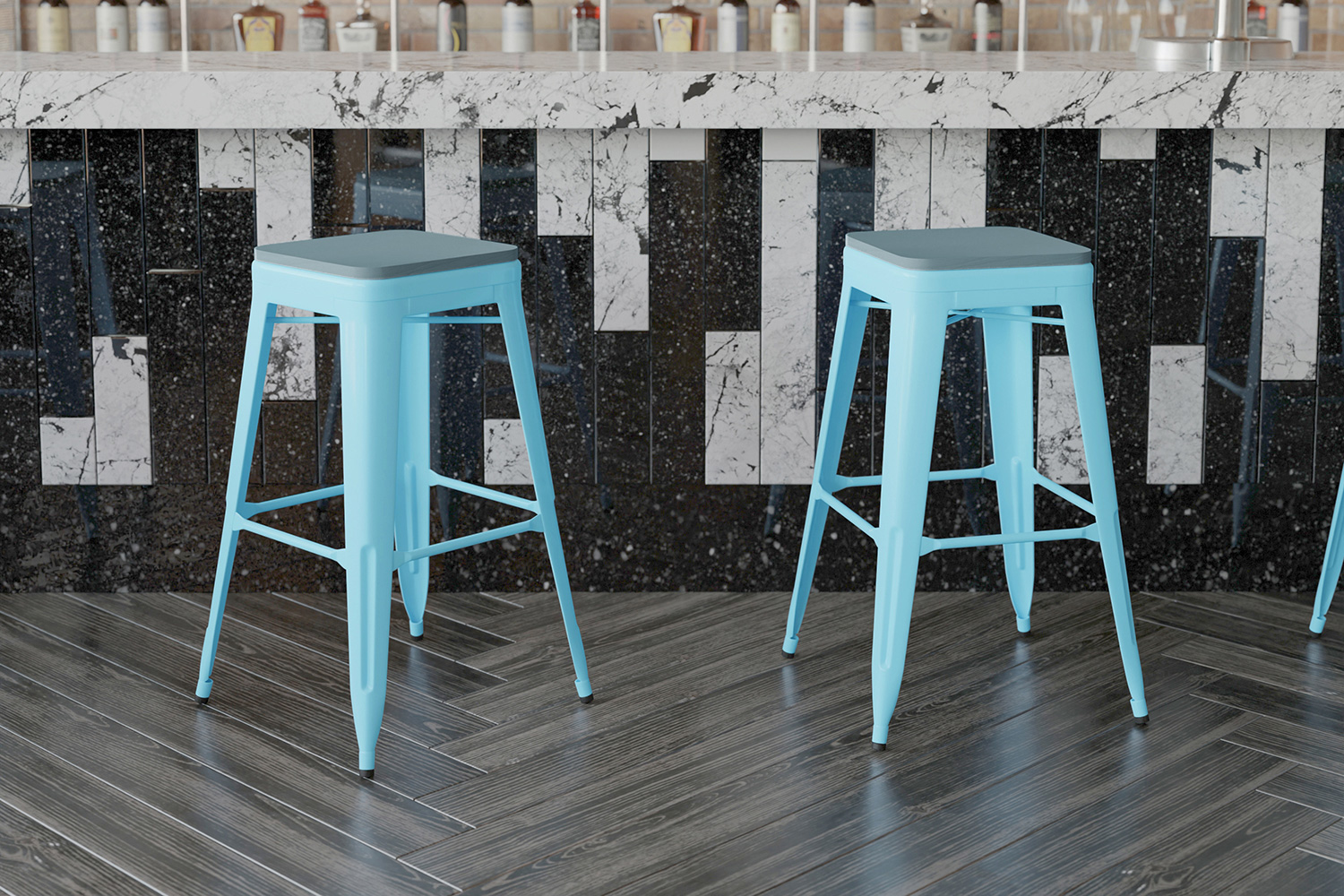 BLNK Cierra Commercial All-Weather Backless Indoor Bar Height Stools with Poly Resin Seats Set of 4