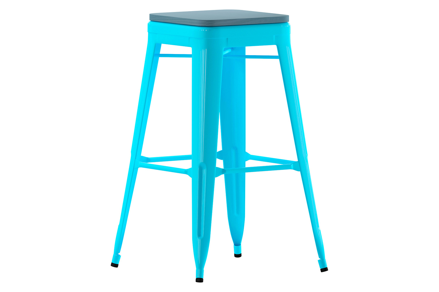 BLNK Cierra Commercial All-Weather Backless Indoor Bar Height Stools with Poly Resin Seats Set of 4 - Teal/Teal Blue