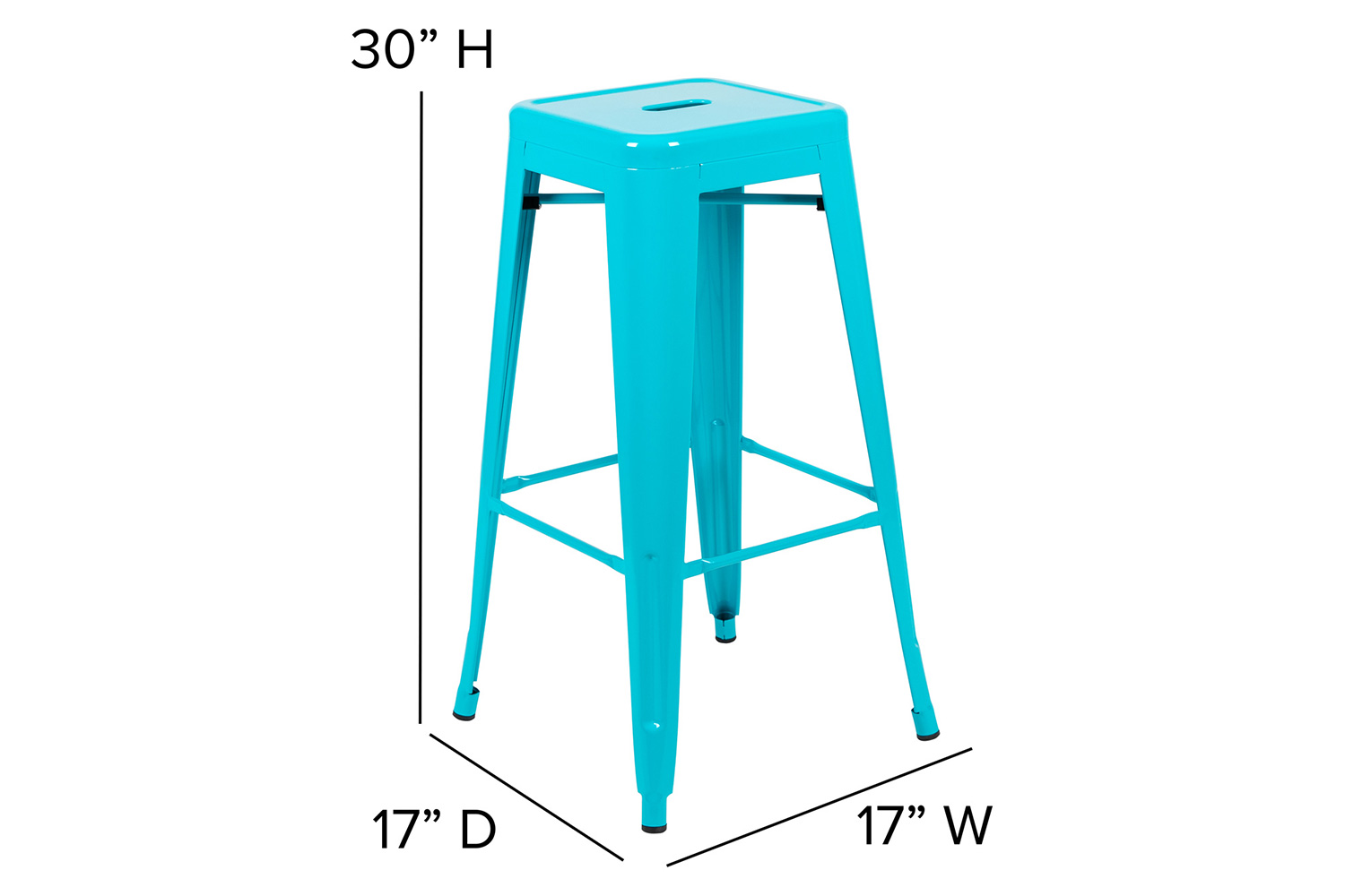 BLNK Cierra Commercial All-Weather Backless Indoor Bar Height Stools with Poly Resin Seats Set of 4 - Teal/Teal Blue