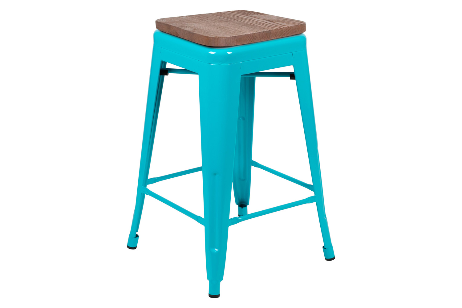 BLNK Cierra Metal Counter-Height Indoor Stackable Bar Stool with Wood Seat Set of 4 - Teal