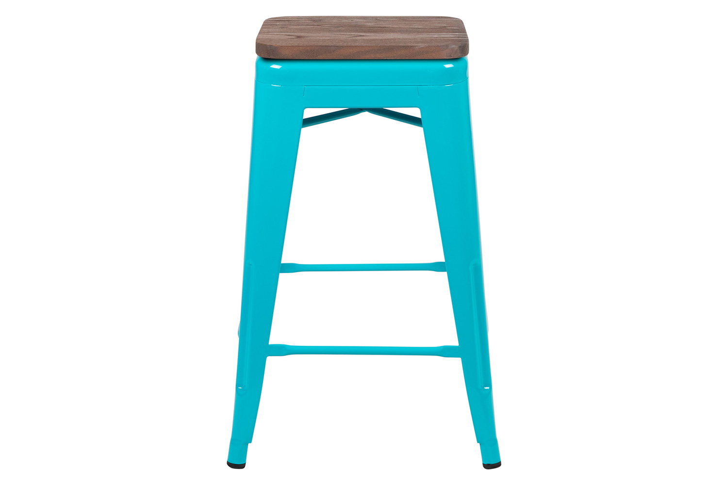 BLNK Cierra Metal Counter-Height Indoor Stackable Bar Stool with Wood Seat Set of 4 - Teal