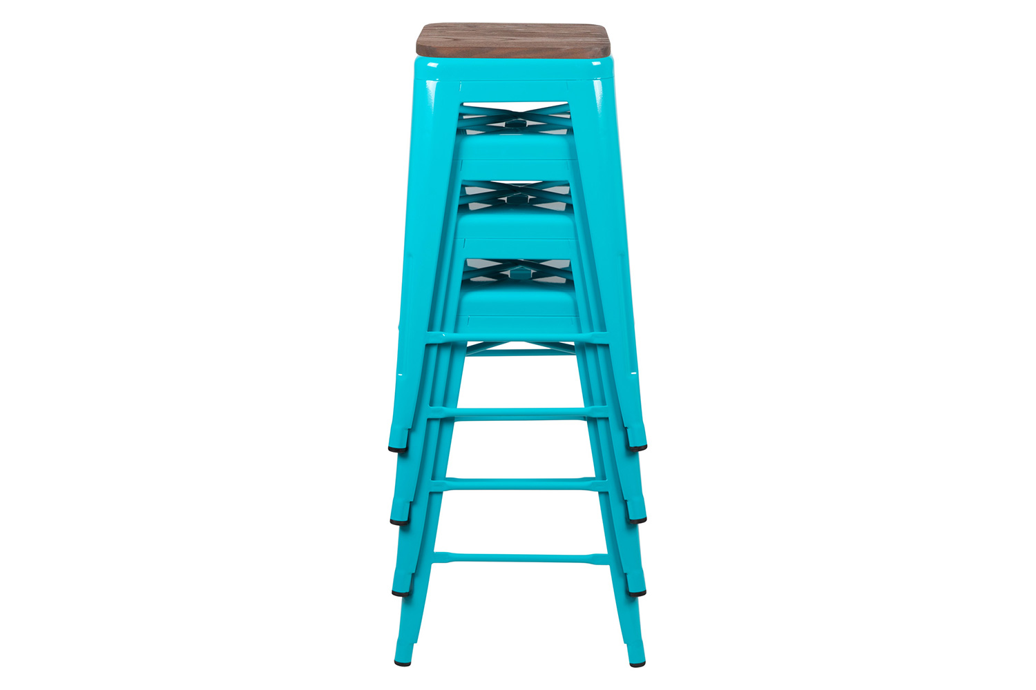 BLNK Cierra Metal Counter-Height Indoor Stackable Bar Stool with Wood Seat Set of 4 - Teal