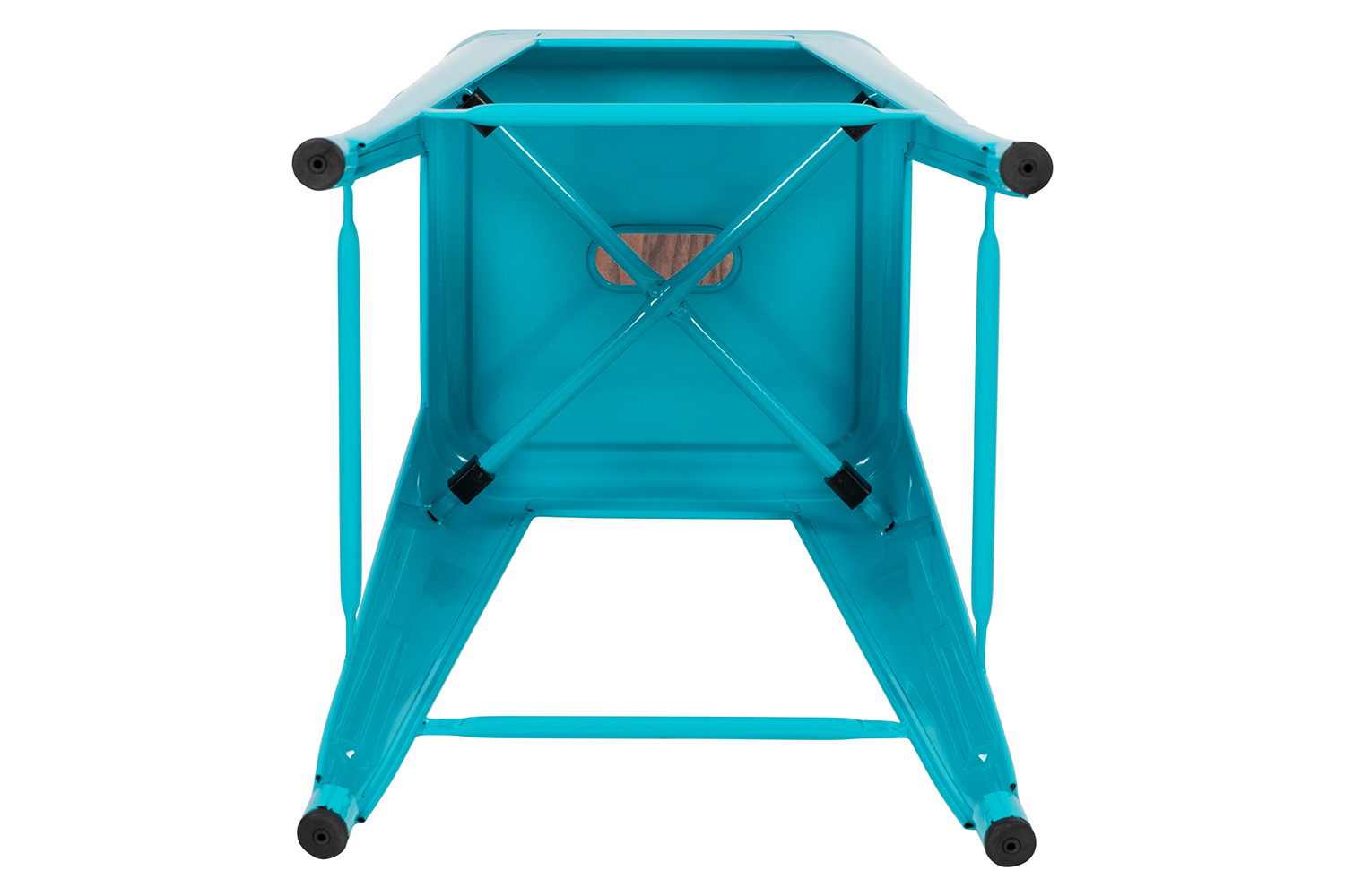 BLNK Cierra Metal Counter-Height Indoor Stackable Bar Stool with Wood Seat Set of 4 - Teal