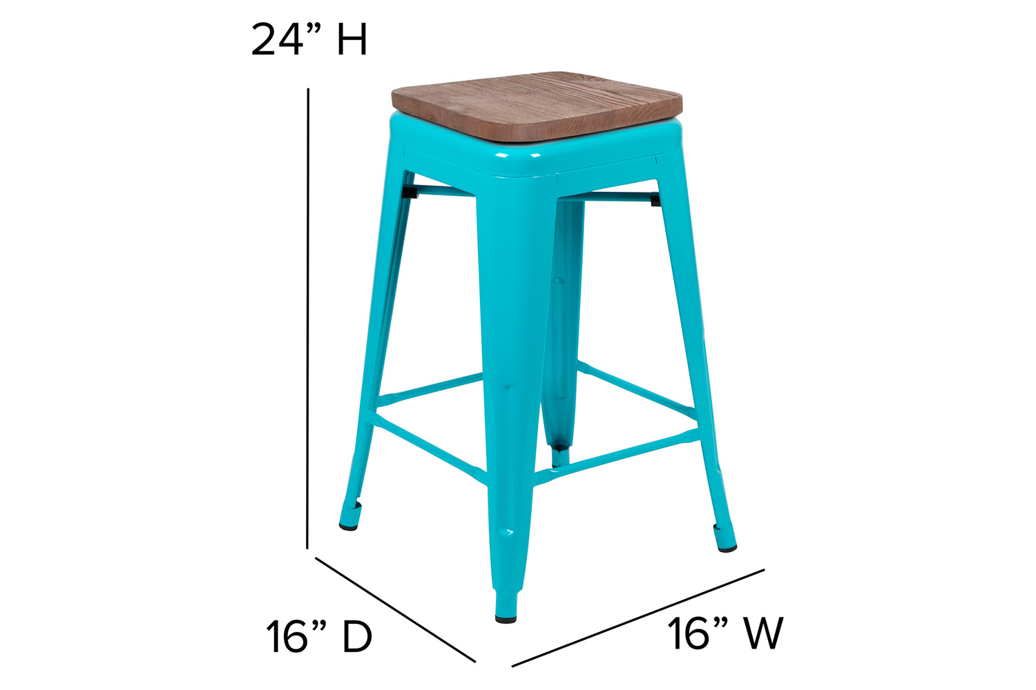 BLNK Cierra Metal Counter-Height Indoor Stackable Bar Stool with Wood Seat Set of 4 - Teal