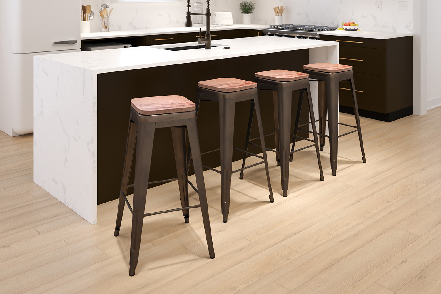 BLNK Cierra Metal Indoor Bar Stool with Wood Seat Set of 4