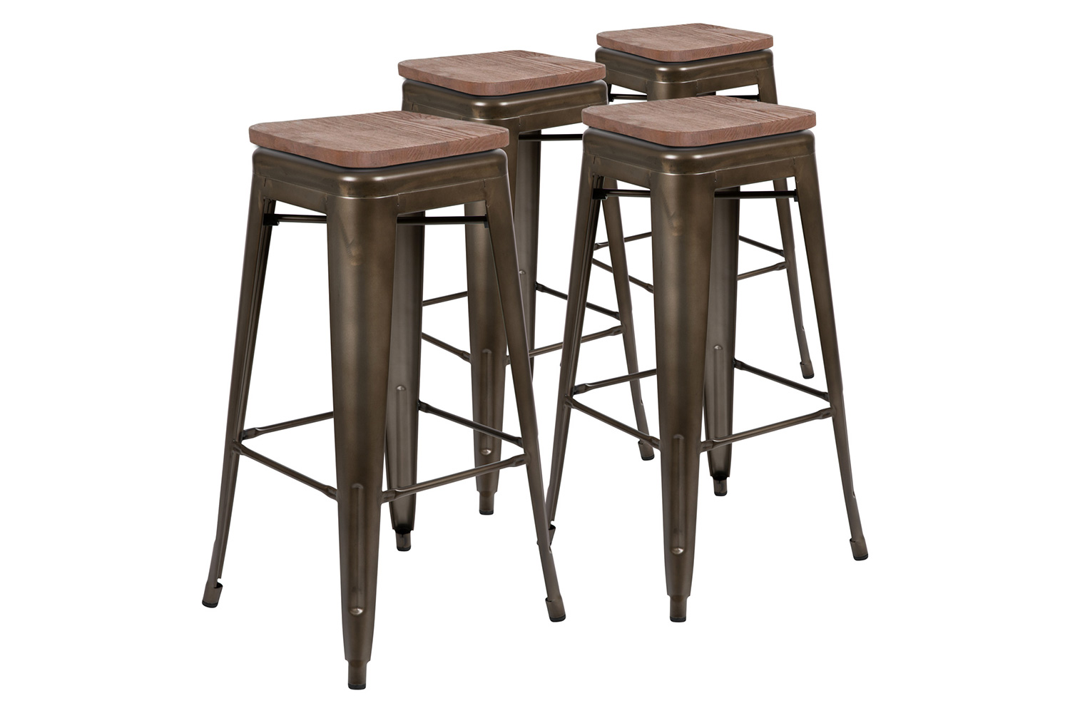 BLNK Cierra Metal Indoor Bar Stool with Wood Seat Set of 4 - Gun Metal Gray