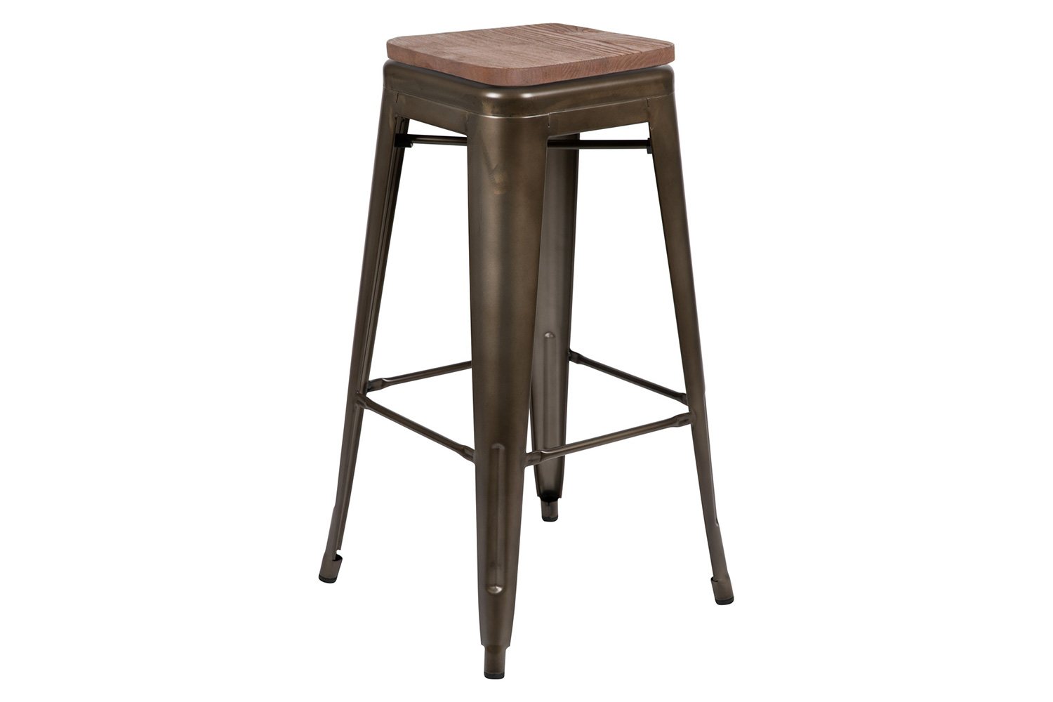 BLNK Cierra Metal Indoor Bar Stool with Wood Seat Set of 4 - Gun Metal Gray