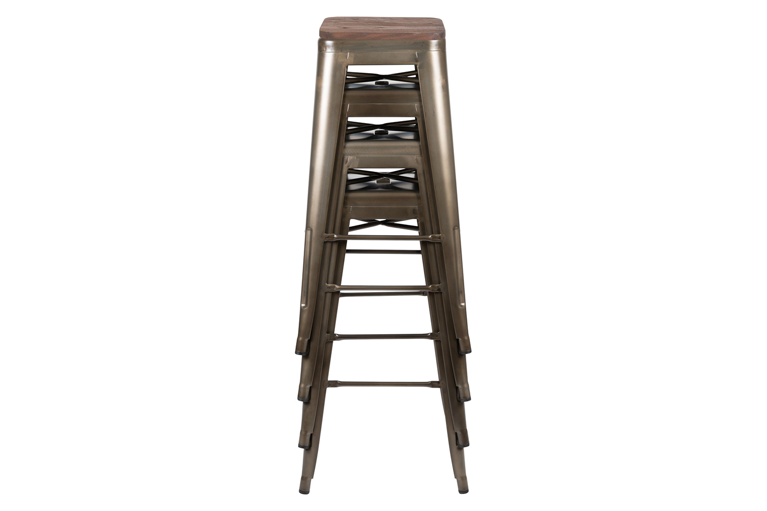 BLNK Cierra Metal Indoor Bar Stool with Wood Seat Set of 4 - Gun Metal Gray